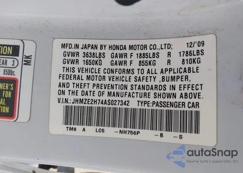 2010 Honda Insight Ex from USA, damaged, VIN JHMZE2H74AS027342
